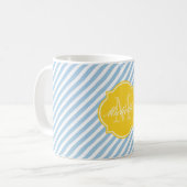 Mok van platzure blauwe strepe monogram (Voorkant links)