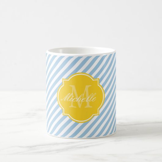 Mok van platzure blauwe strepe monogram (Center)