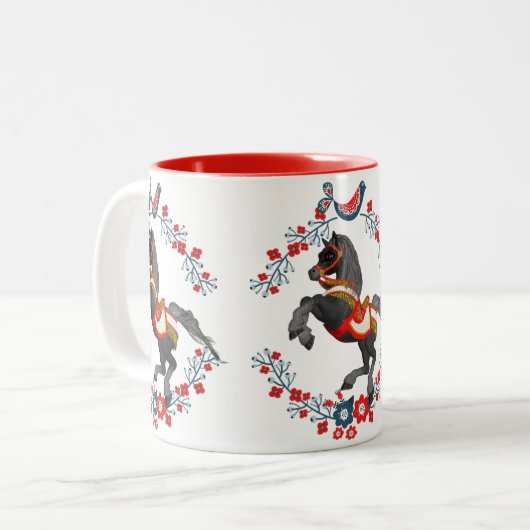 Mok van rode Floral-paarden (Voorkant links)