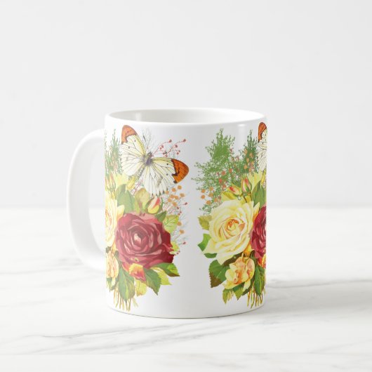 Mok van roos en vlinderkoffie (Voorkant links)