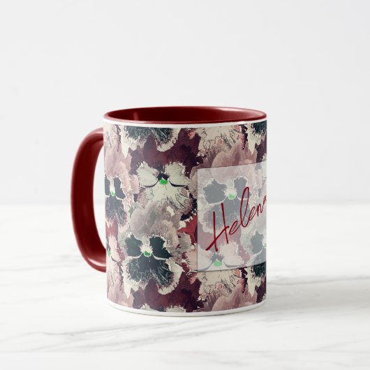 Mok van roze waterverf met vuurwapens (Voorkant links)