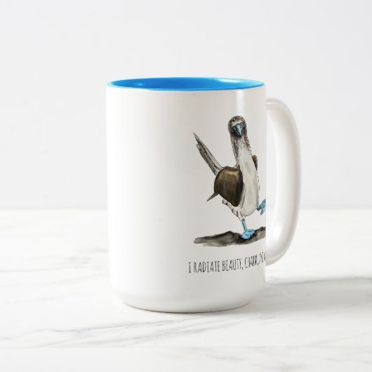 Mok van tweetone koffie met blauw-voetgebaseerde v (Voorkant rechts)