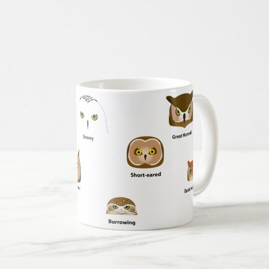 Mok van VogelFace Owl (met labels) (Voorkant rechts)