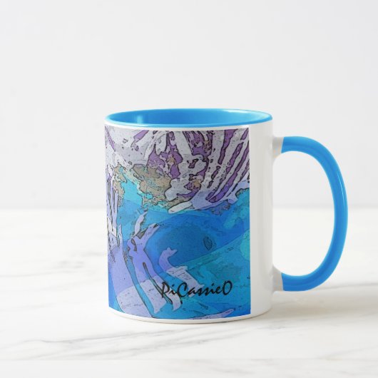 Mok van watermuziekkoffie in blauw en paars (Rechts)