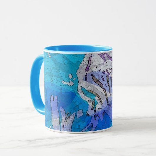 Mok van watermuziekkoffie in blauw en paars (Voorkant links)