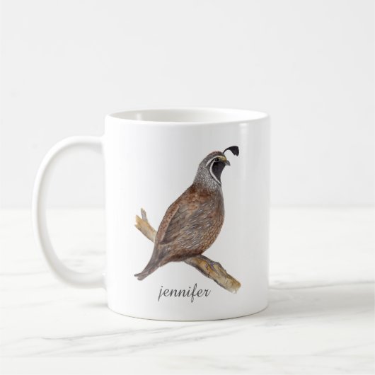 Mok van waterverf kwartelvogels (Links)