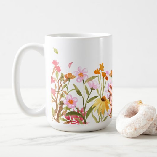 Mok van wilde bloemen koffie (Met donut)