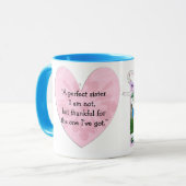 Mok van zus met foto en citaat in roze hart (Voorkant links)