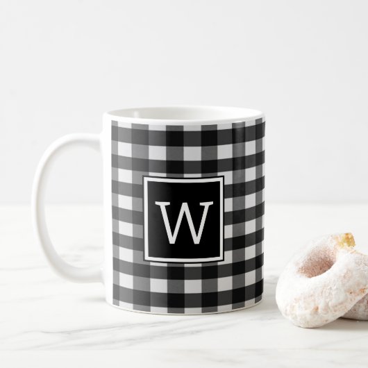Mok van zwart buffelspelmonogram (Met donut)