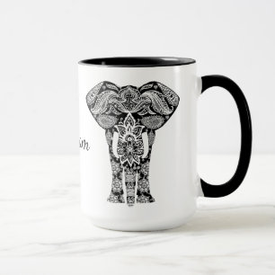 Mok van zwarte en witte Henna Elephant