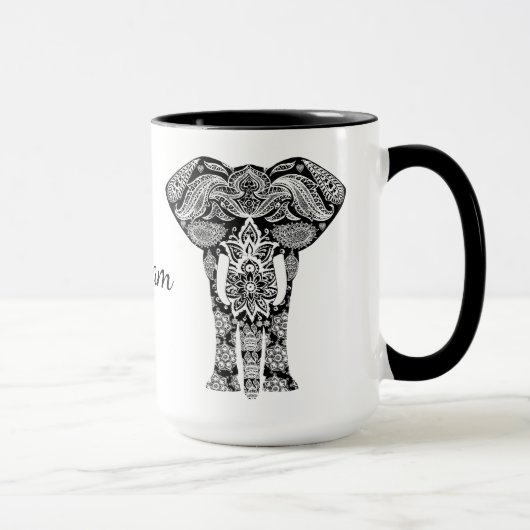 Mok van zwarte en witte Henna Elephant (Rechts)