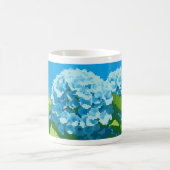 mok versierd met een pixel art blauwe hortensia's (Center)