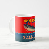 Mok versierd met vintage Alaskan zalm label (Voorkant links)