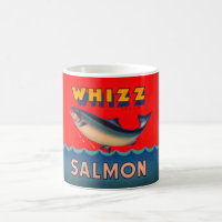Mok versierd met vintage Alaskan zalm label