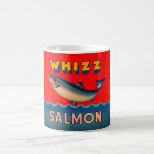 Mok versierd met vintage Alaskan zalm label