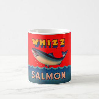 Mok versierd met vintage Alaskan zalm label