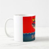 Mok versierd met vintage Alaskan zalm label (Links)