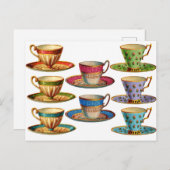 Mok Vintage illustratie Briefkaart theebekertje (Voorkant / Achterkant)