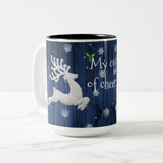 Mok voor blauw kerstrenrenrendierkoffie (Voorkant links)