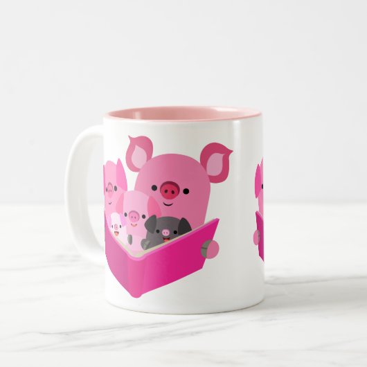 Mok voor Cute Reading Cartoon Pig Family (Voorkant links)