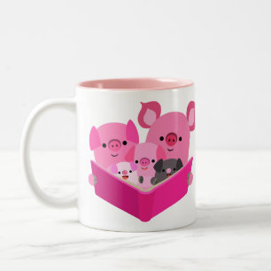 Mok voor Cute Reading Cartoon Pig Family