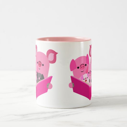 Mok voor Cute Reading Cartoon Pig Family (Center)