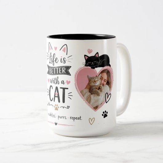 Mok Voor Kattenliefhebbers Met Aangepaste Foto's (Voorkant rechts)