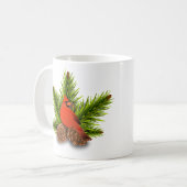 Mok voor kerst in kardinaal- en Pinecones (Voorkant links)