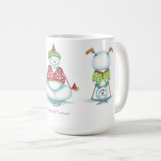 Mok voor kerstkoffie met Yoga snewman (Voorkant rechts)