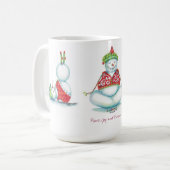 Mok voor kerstkoffie met Yoga snewman (Voorkant links)