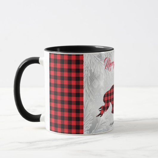 Mok voor kerstmis met rode en zwarte paardjes (Links)