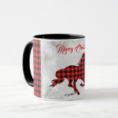 Mok voor kerstmis met rode en zwarte paardjes (Voorkant links)