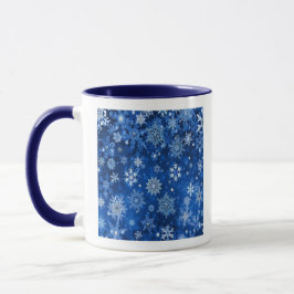 Mok voor kerstsnowflakes blauw en zilver