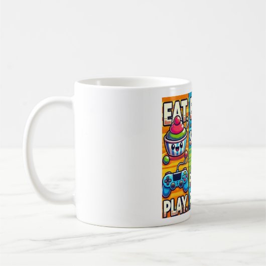 Mok voor kinderen "Eet, speel, slaap en herhaal" (Links)