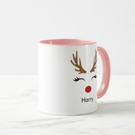 Mok voor persoonlijke naam rendiervakantie (Voorkant rechts)