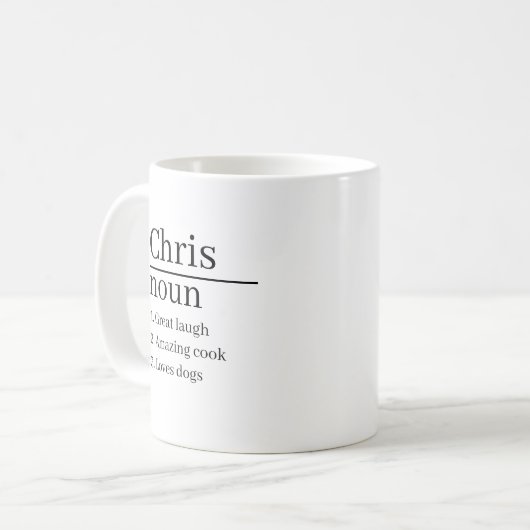 Mok voor persoonlijke naamdefinitie geeft ideeën v (Voorkant links)