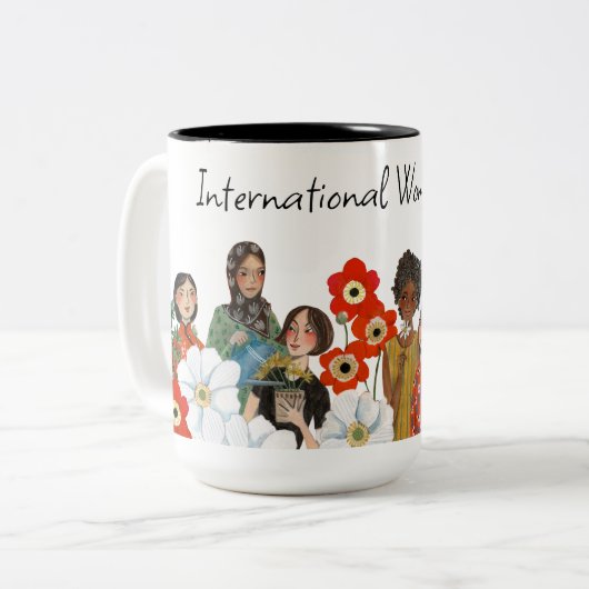 Mok voor tweetone koffie met cadeau op Internation (Voorkant links)