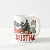 Mok voor vrolijk kerstfeest met auto's en bomen (Voorkant rechts)