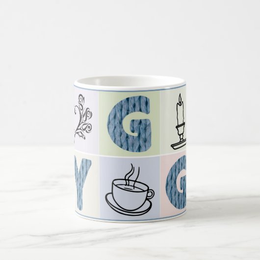 Mok voor warm en warm geluid (blauwe letters en pa (Center)