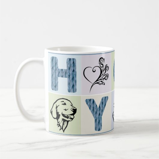 Mok voor warm en warm geluid (blauwe letters en pa (Links)