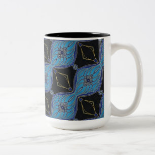 Mok voor zwarte en Blauwgroen Abstracte Floral Dia