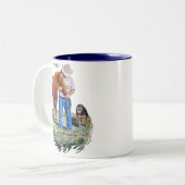 Mok, vrienden, Man met zijn paard en hond Tweekleurige Koffiemok (Voorkant links)