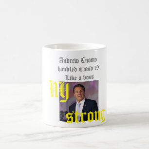 mok witte koffie met pic van Andrew Cuomo