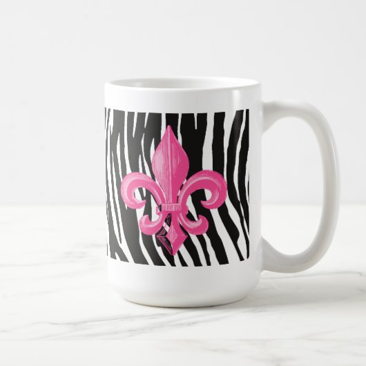 Mok Zebra Print Coffee met warmroze fleur de Lis (Rechts)