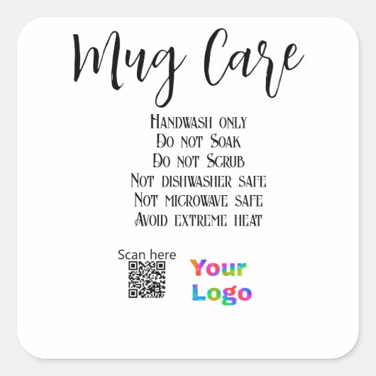 Mok zorginstructies Bedrijfsnaam toevoegen logo De Vierkante Sticker (Voorkant)