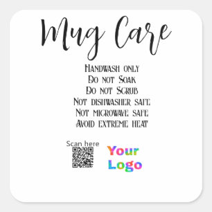 Mok zorginstructies Bedrijfsnaam toevoegen logo De Vierkante Sticker