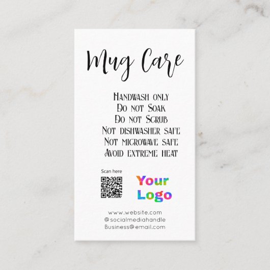 Mok zorginstructies Bedrijfsnaam toevoegen logo De Visitekaartje (Voorkant)