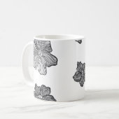 Mok zwart-wit bloemen koffie  (Voorkant links)