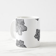 Mok zwart-wit bloemen koffie