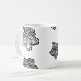 Mok zwart-wit bloemen koffie 